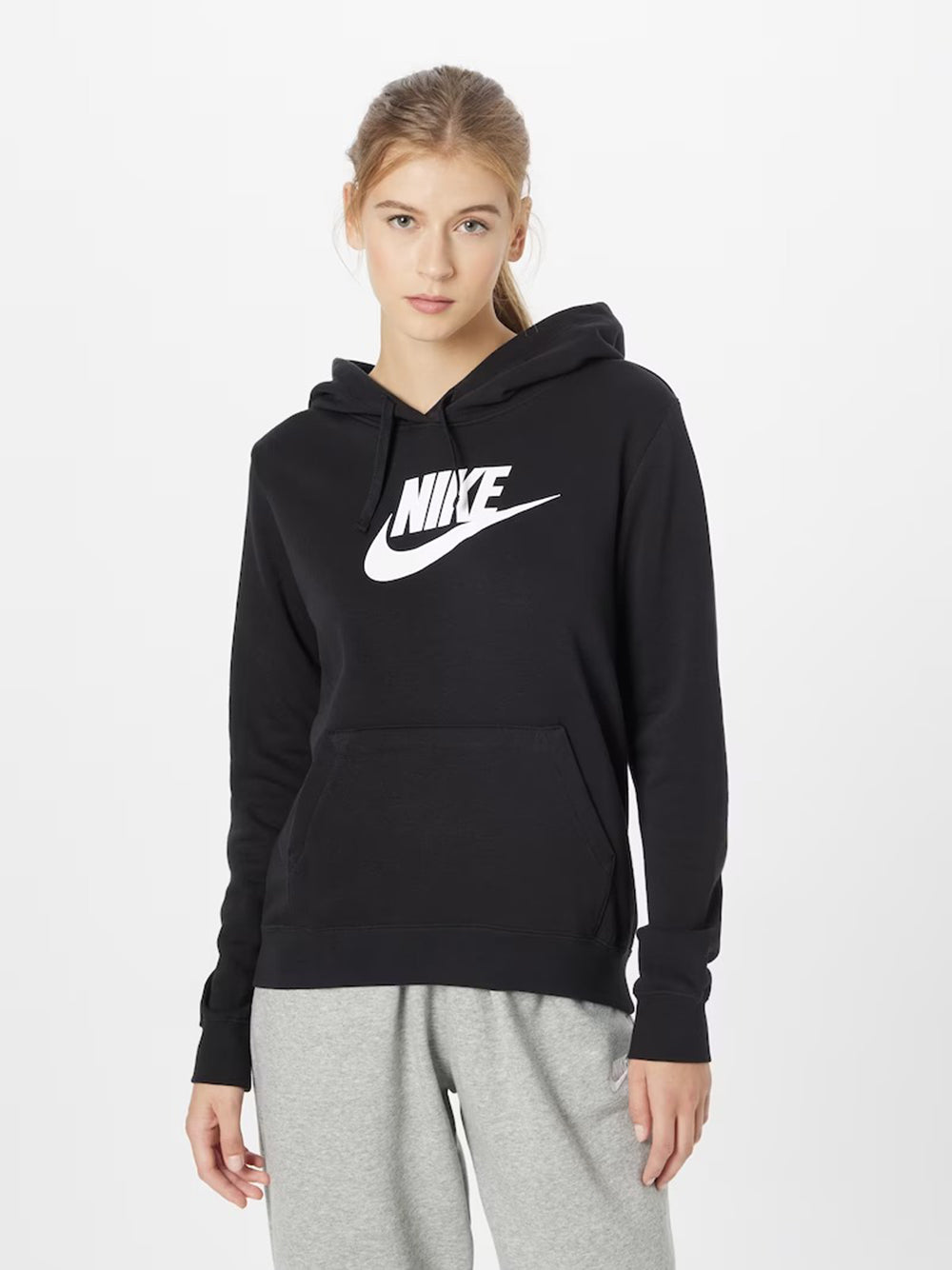 NIKE Felpa Nike da donna nera con cappuccio e logo big Club Art
